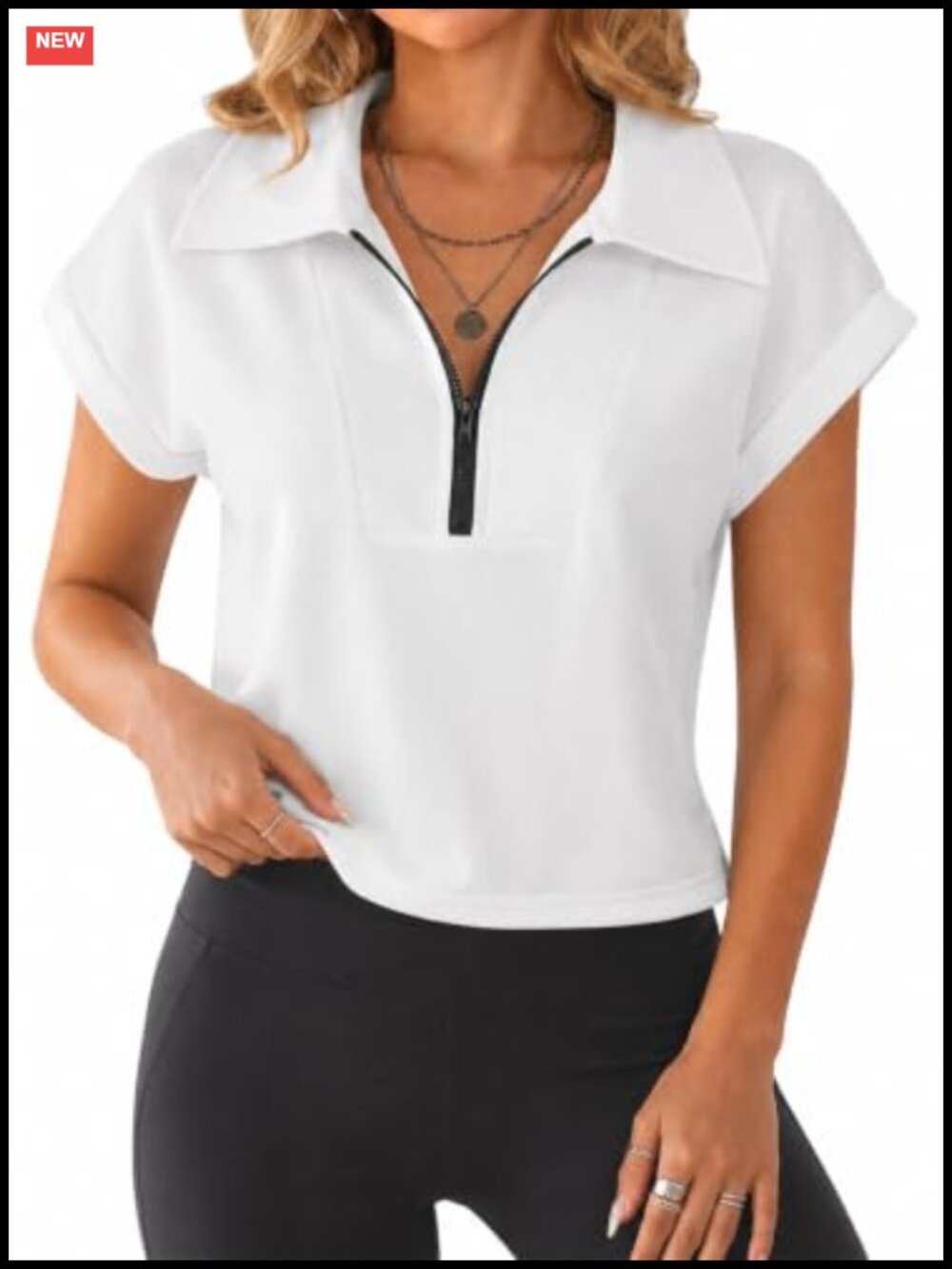 Hilinker Womens Half Zip Crop Polo Shirt Collared Workout Top